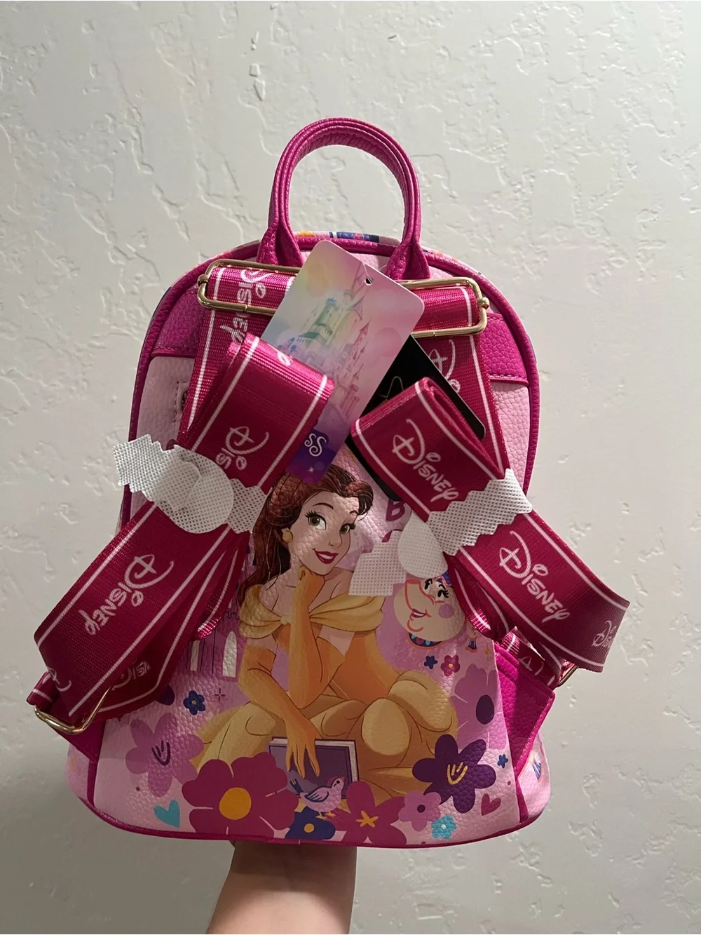 Disney Pink Belle Mini Backpack with 'One More Chapter' Art